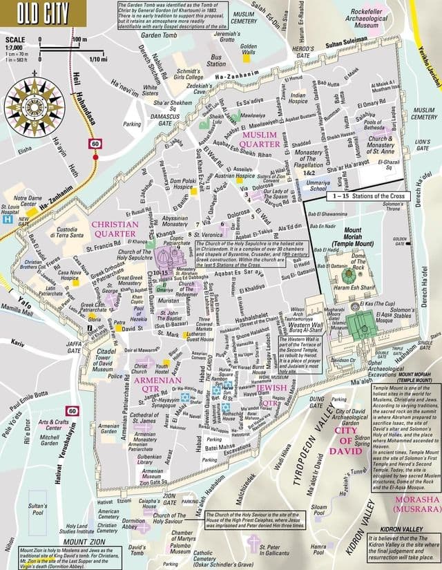 Mapa do centro da cidade de Jerusalém