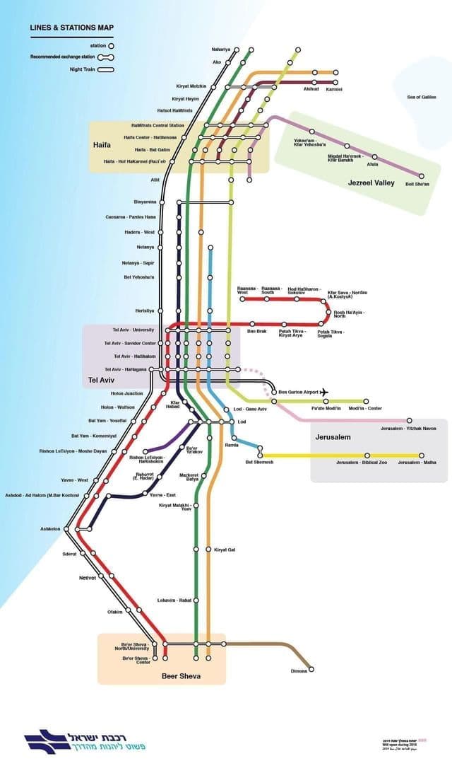 Mapa das estações ferroviárias de Jerusalém