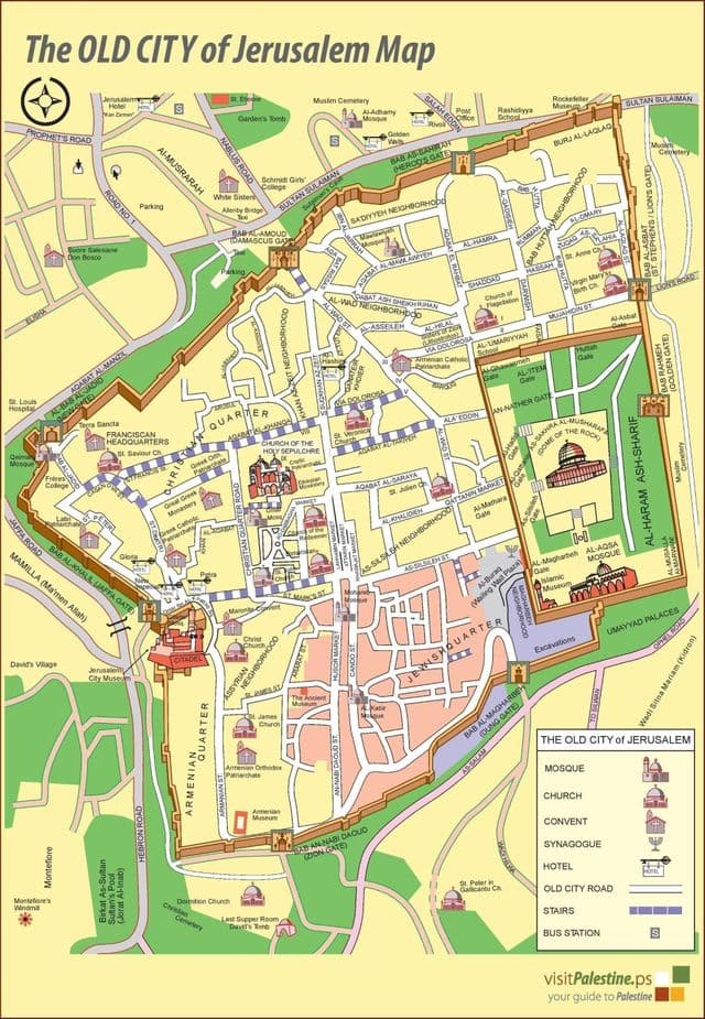 Mapa dos passeios a pé por Jerusalém